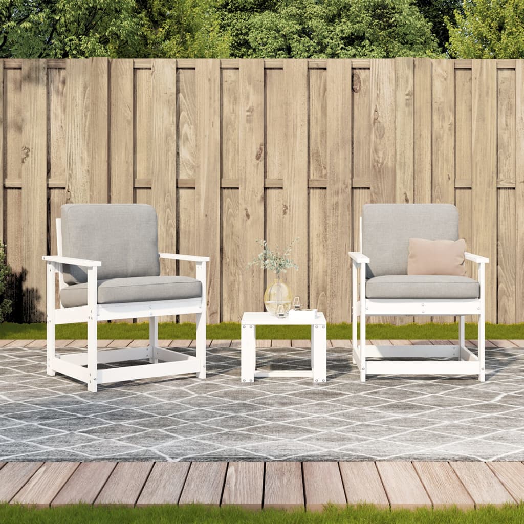 3 Pcs conjunto lounge de jardim madeira de pinho maciça branco
