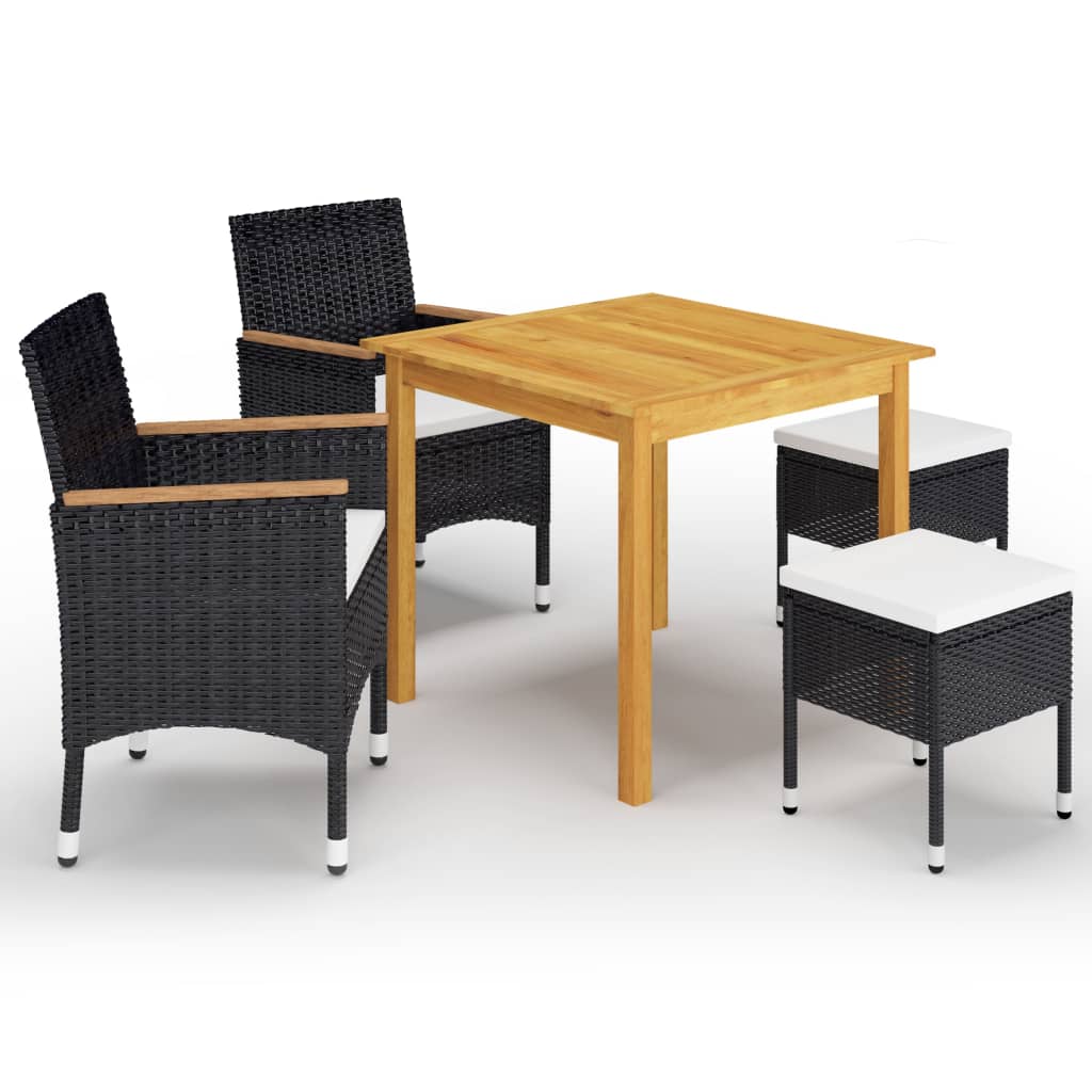 5 Pcs conjunto de jantar para jardim preto