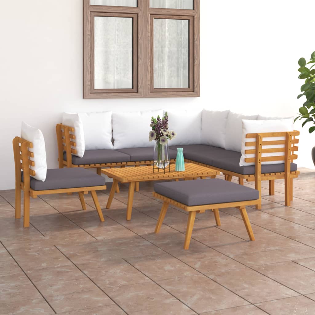 8 Pcs conjunto lounge de jardim com almofadões acácia maciça