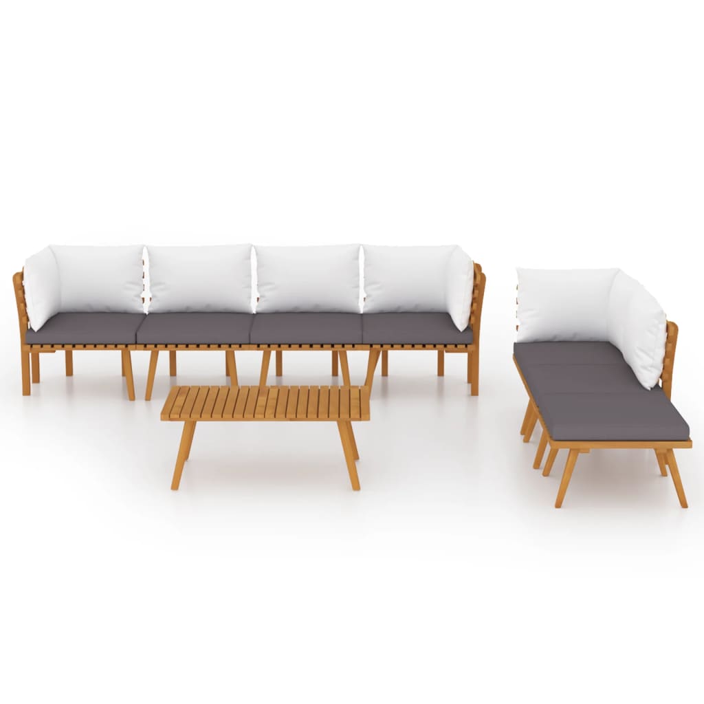 8 Pcs conjunto lounge de jardim com almofadões acácia maciça