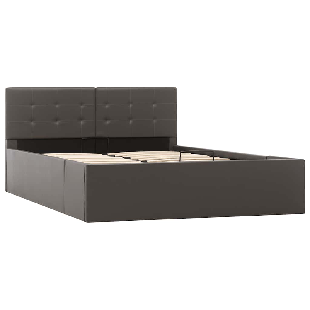 Cama hidráulica c/ arrumação 120x200cm couro artificial cinza