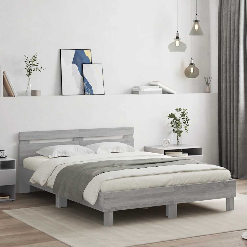 Estrutura de cama c/ cabeceira derivados madeira cinza sonoma