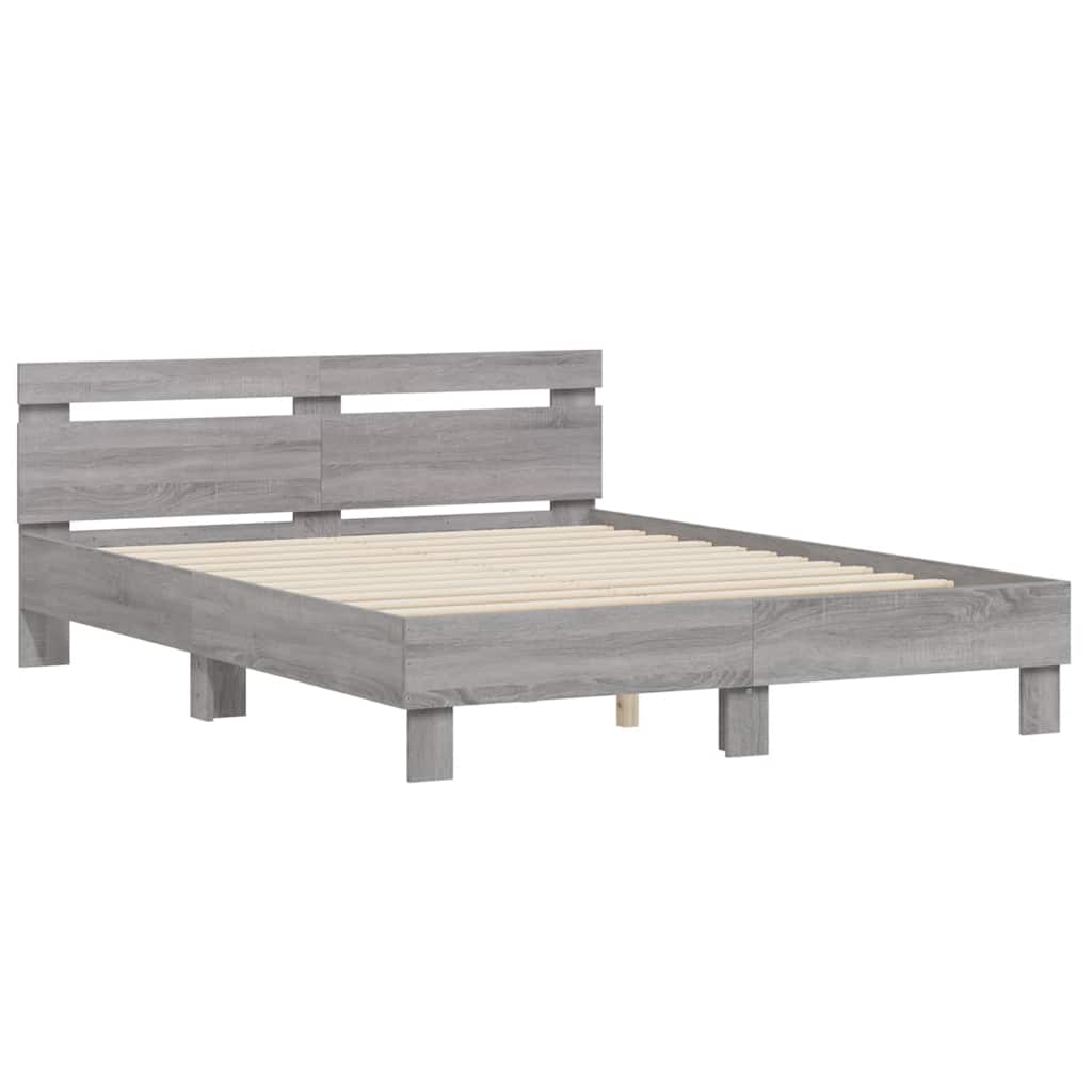Estrutura de cama c/ cabeceira derivados madeira cinza sonoma