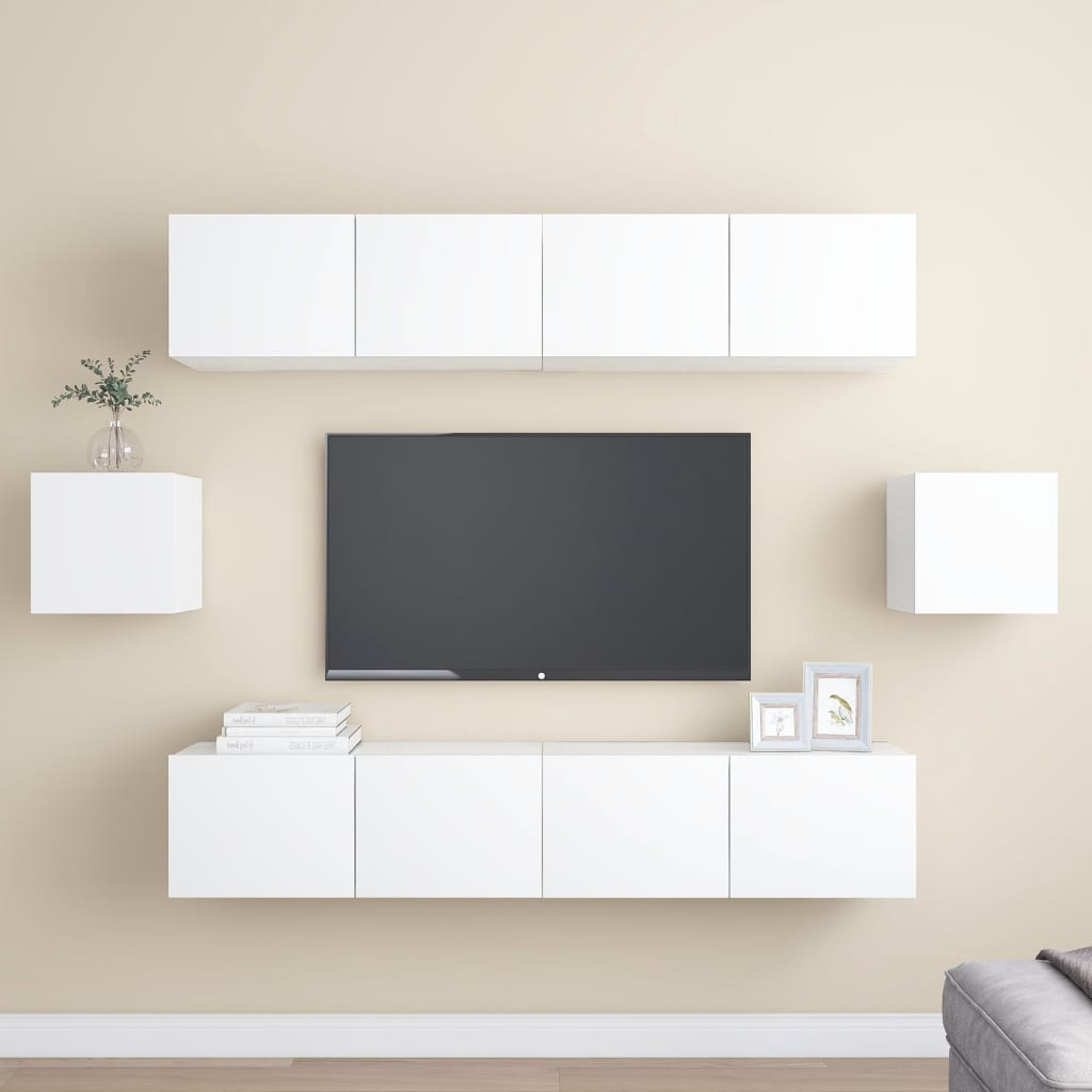 6 Pcs conjunto de móveis de TV derivados de madeira branco
