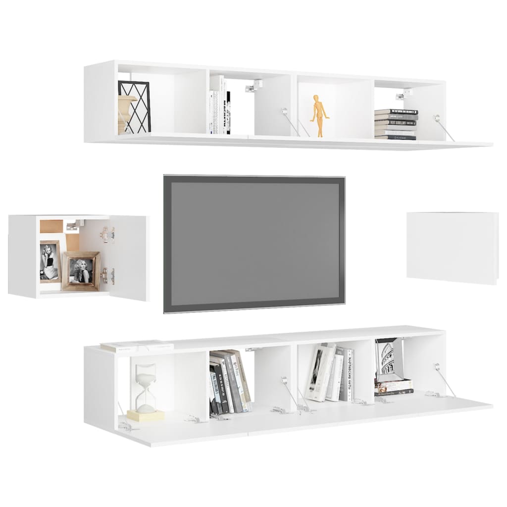 6 Pcs conjunto de móveis de TV derivados de madeira branco
