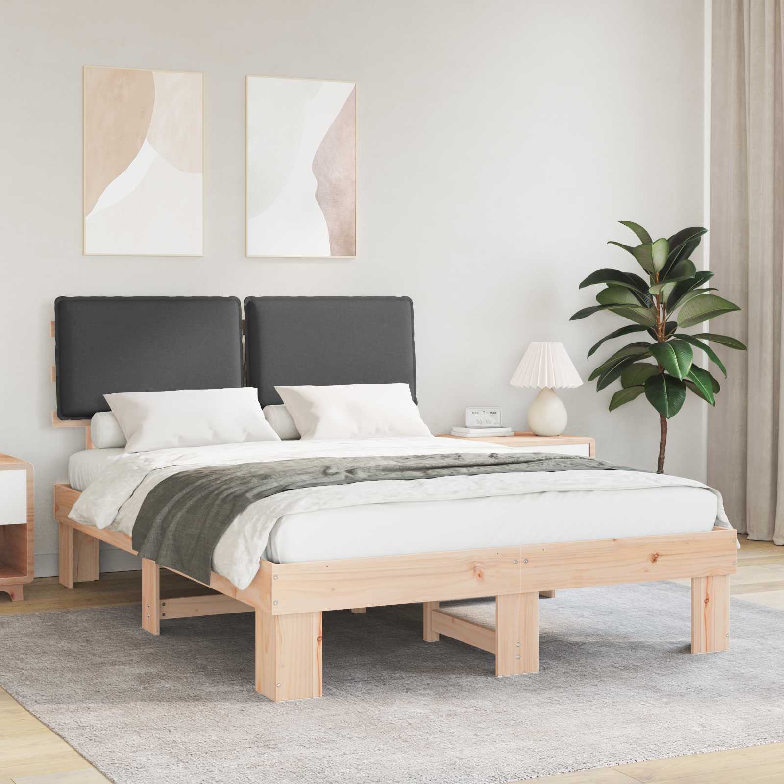 Estrutura de cama com cabeceira estofada cinza escuro
