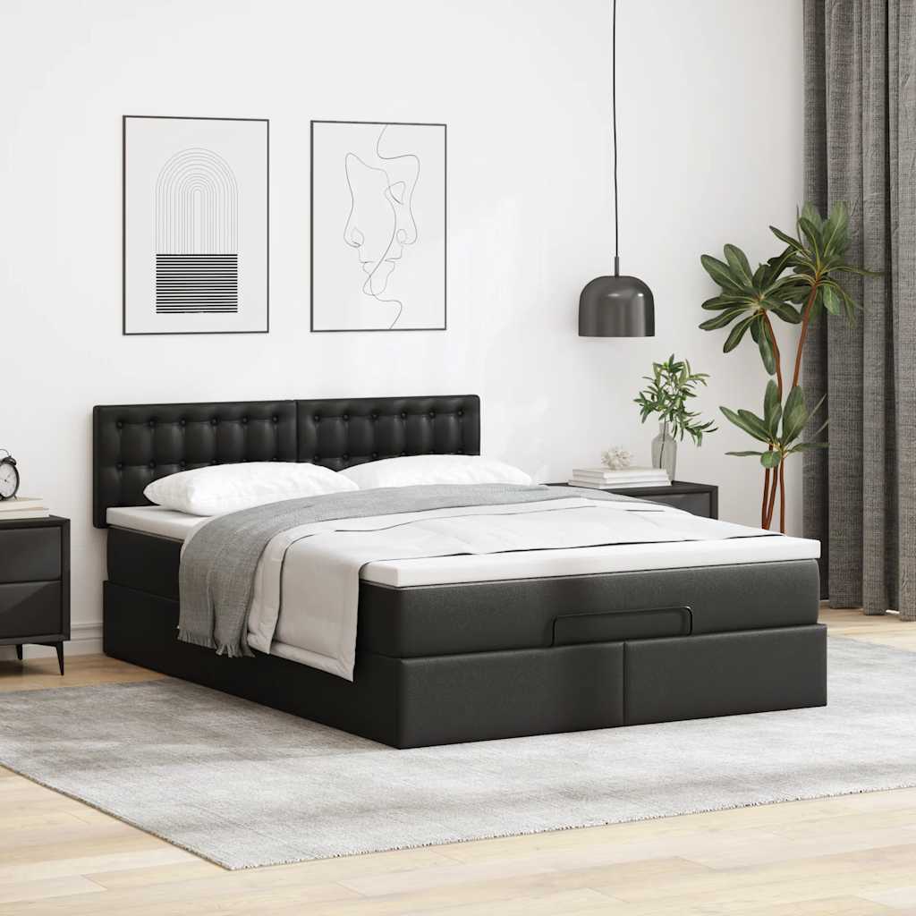 Estrutura de cama otomana com colchão 140x200 cm preta