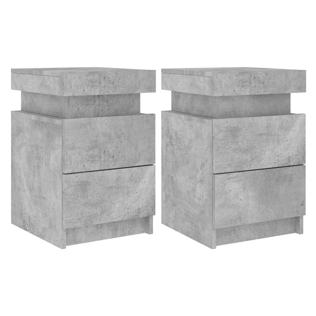 Mesas cabeceira c/ luzes LED 2 pcs 35x39x55 cm cinzento-cimento