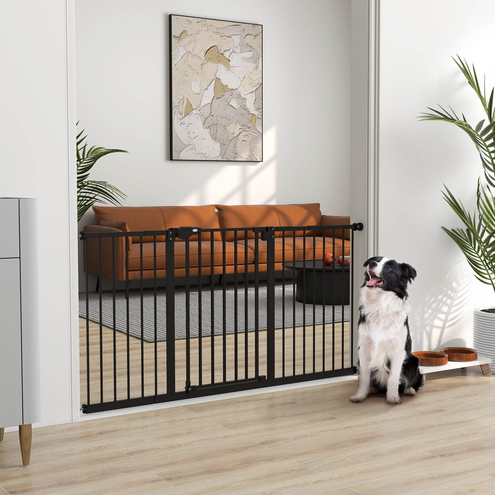 Barreira de segurança extensível para portas e escadas com fechamento automático e sistema de duplo bloqueio 74-147,5x76,2 cm preto