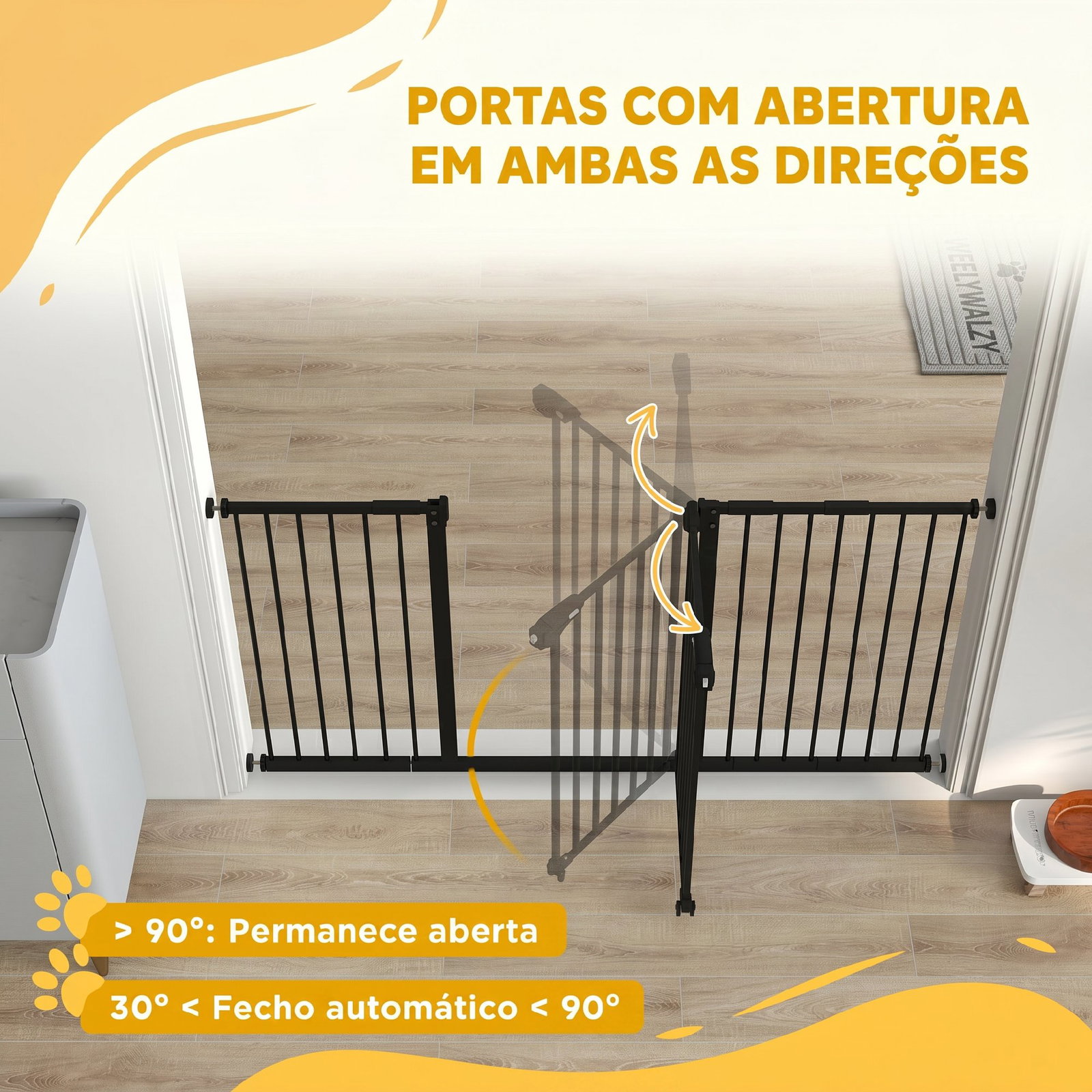Barreira de segurança extensível para portas e escadas com fechamento automático e sistema de duplo bloqueio 74-147,5x76,2 cm preto