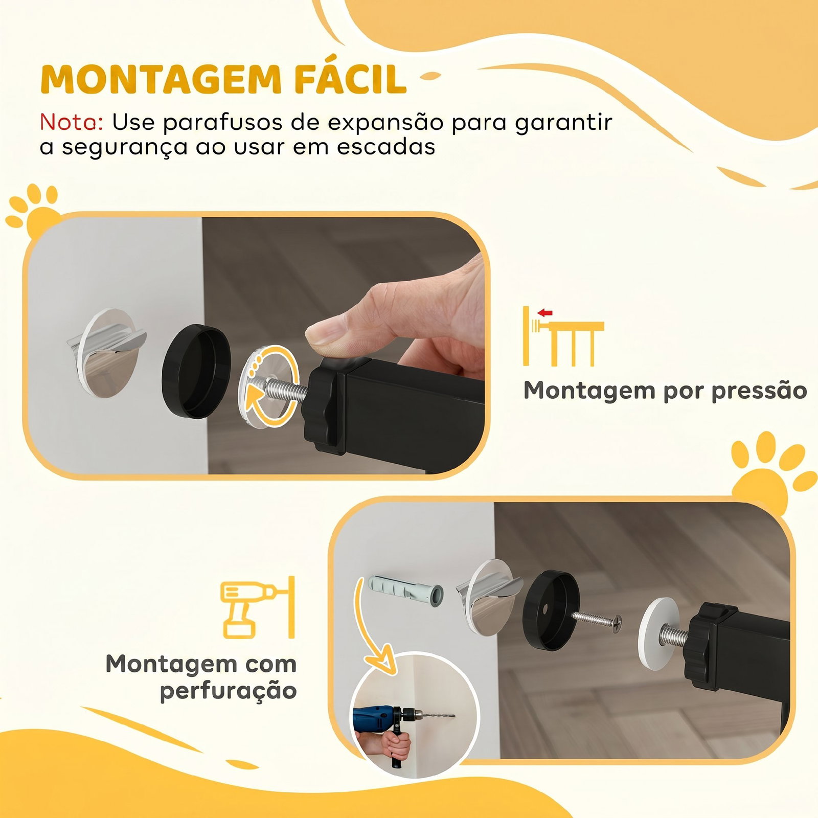 Barreira de segurança extensível para portas e escadas com fechamento automático e sistema de duplo bloqueio 74-147,5x76,2 cm preto