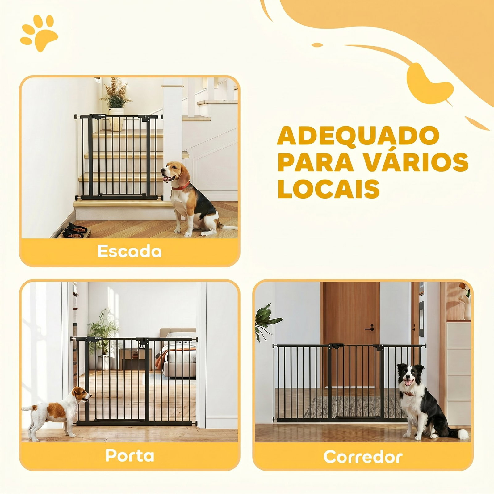Barreira de segurança extensível para portas e escadas com fechamento automático e sistema de duplo bloqueio 74-147,5x76,2 cm preto
