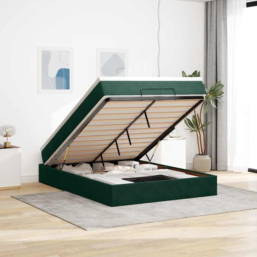Estrutura de cama otomana com colchão 140x200 cm verde escuro