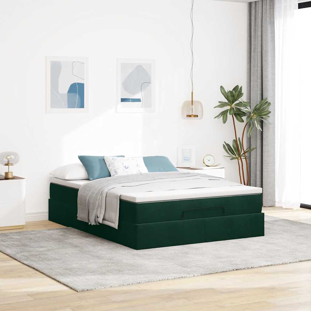 Estrutura de cama otomana com colchão 140x200 cm verde escuro