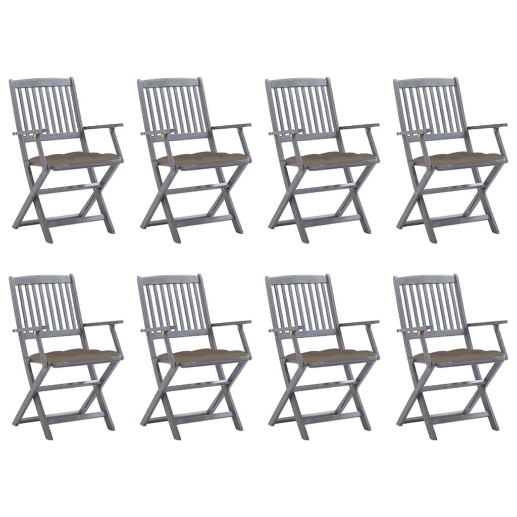 Cadeiras de exterior dobráveis 8pcs c/ almofadões acácia maciça
