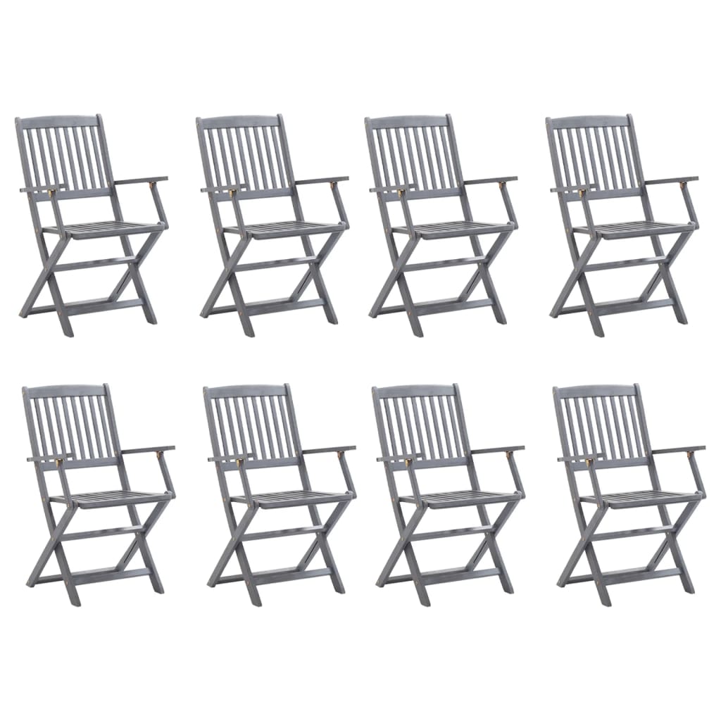 Cadeiras de exterior dobráveis 8pcs c/ almofadões acácia maciça