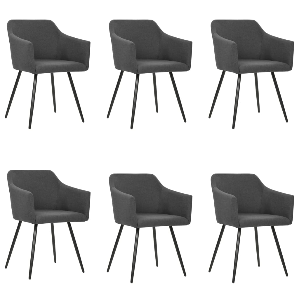 Cadeiras de jantar 6 pcs tecido cinzento-escuro