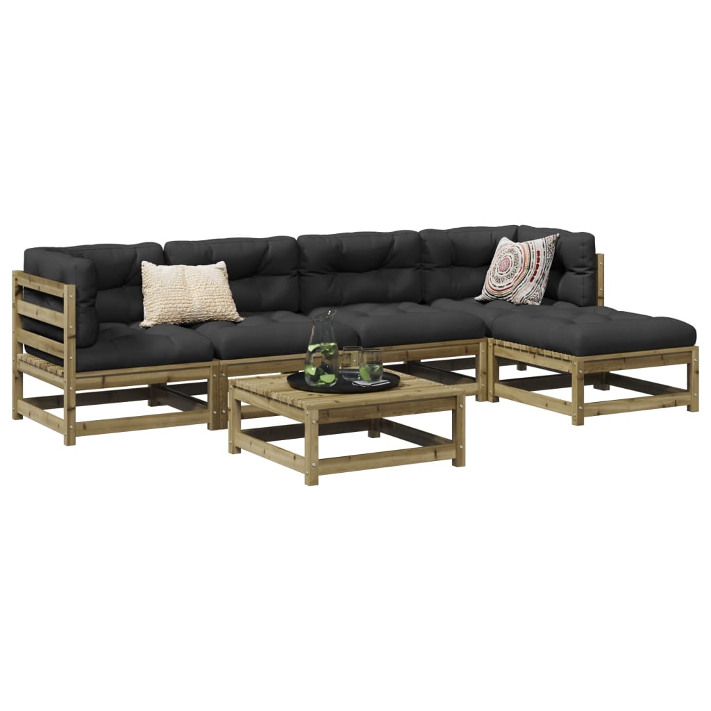6 Pcs conjunto de sofás de jardim madeira de pinho impregnada