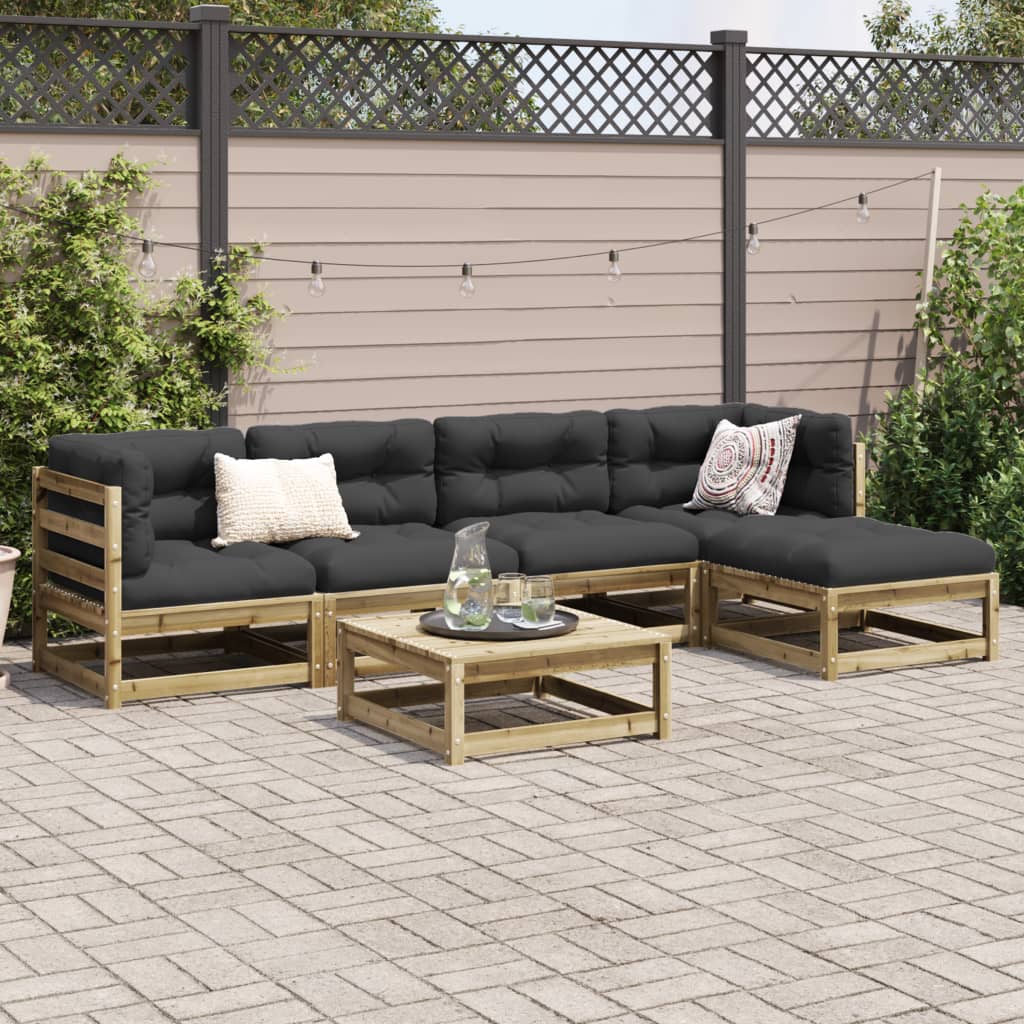 6 Pcs conjunto de sofás de jardim madeira de pinho impregnada