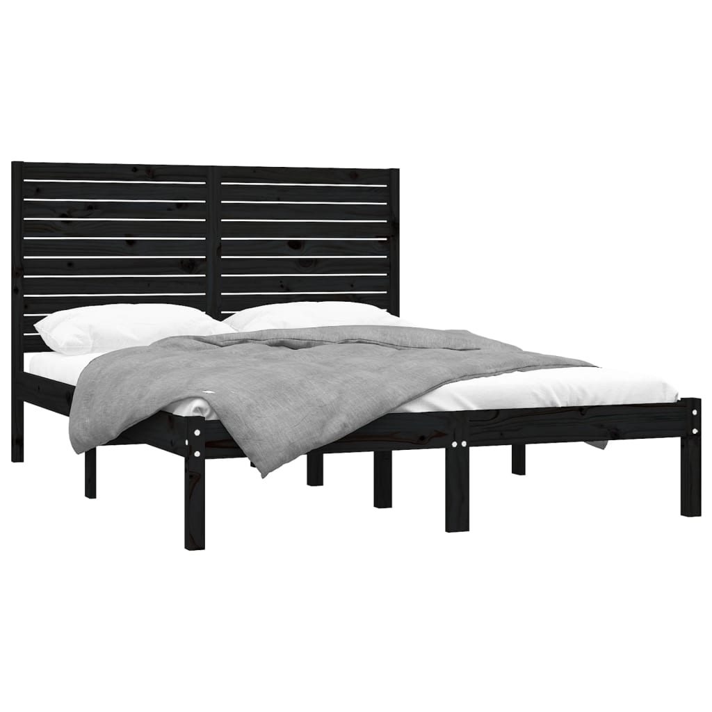 Estrutura de cama king 150x200 cm madeira maciça preto