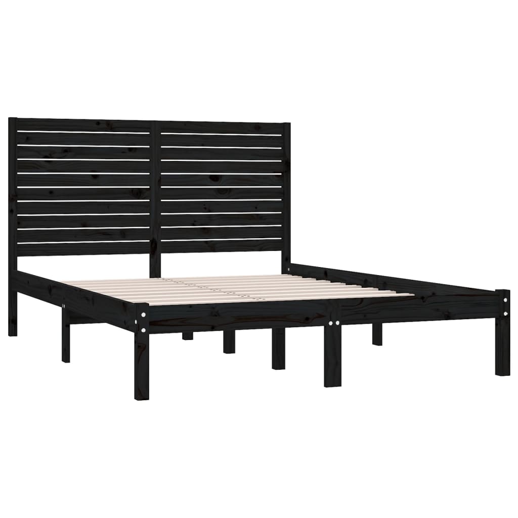 Estrutura de cama king 150x200 cm madeira maciça preto