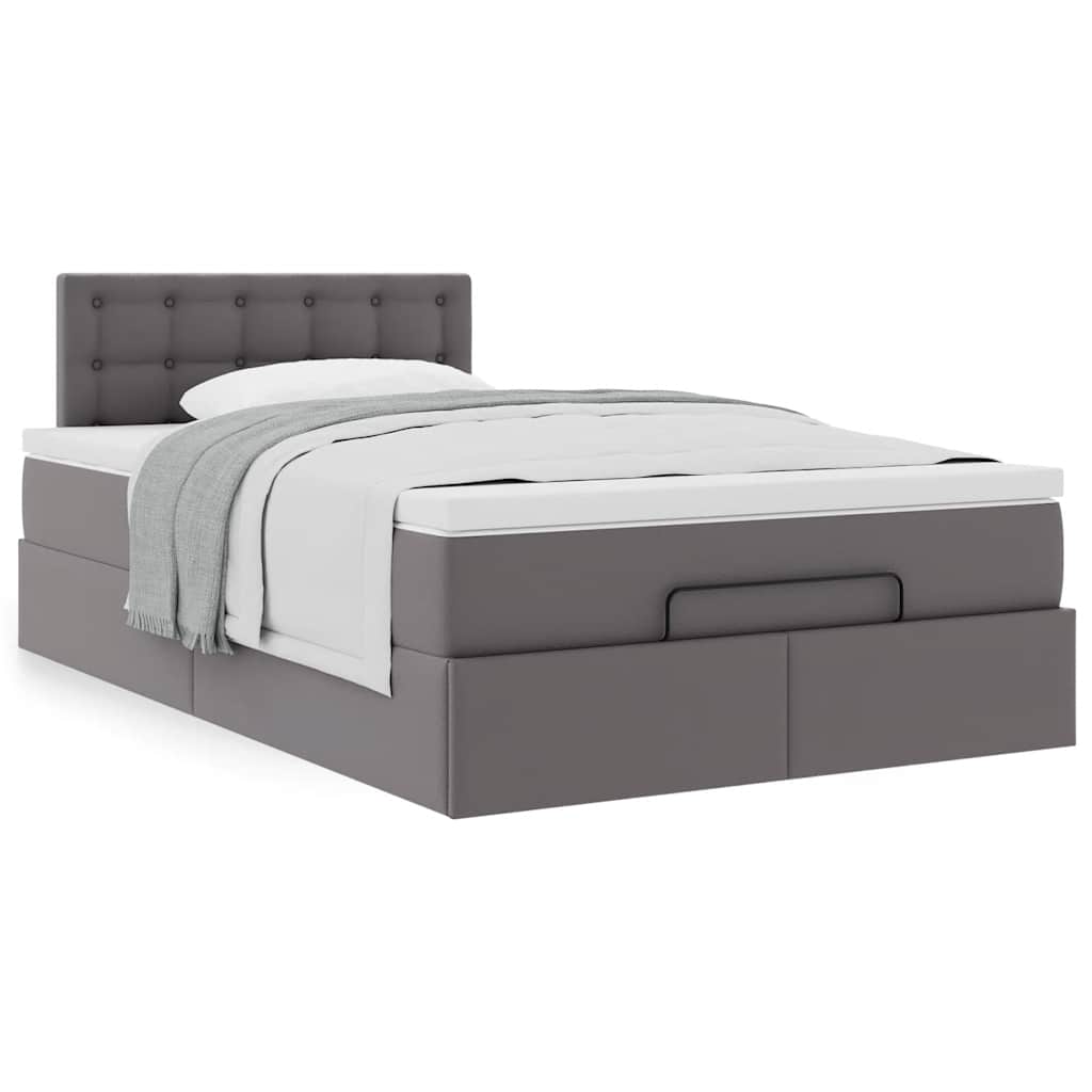 Estrutura de cama otomana com colchão cinza couro falso