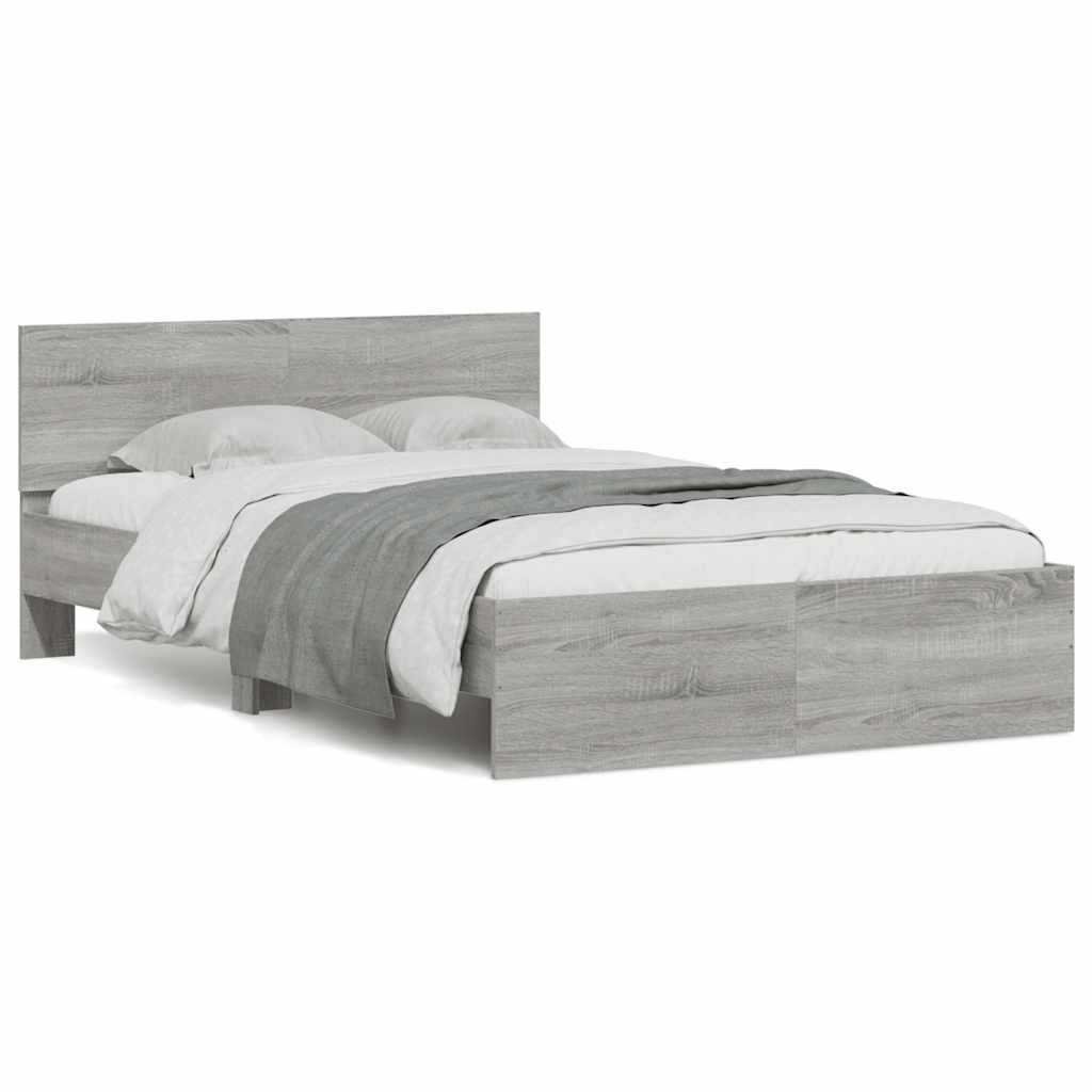 Estrutura cama c/ cabeceira/luzes LED 140x190cm cinzento sonoma