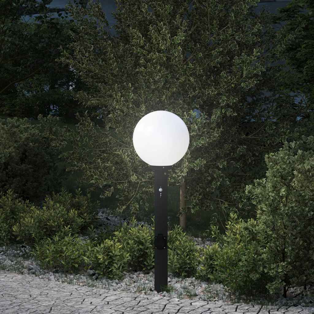 Luminária de poste com sensor e tomada, 80 cm, preta, IP44