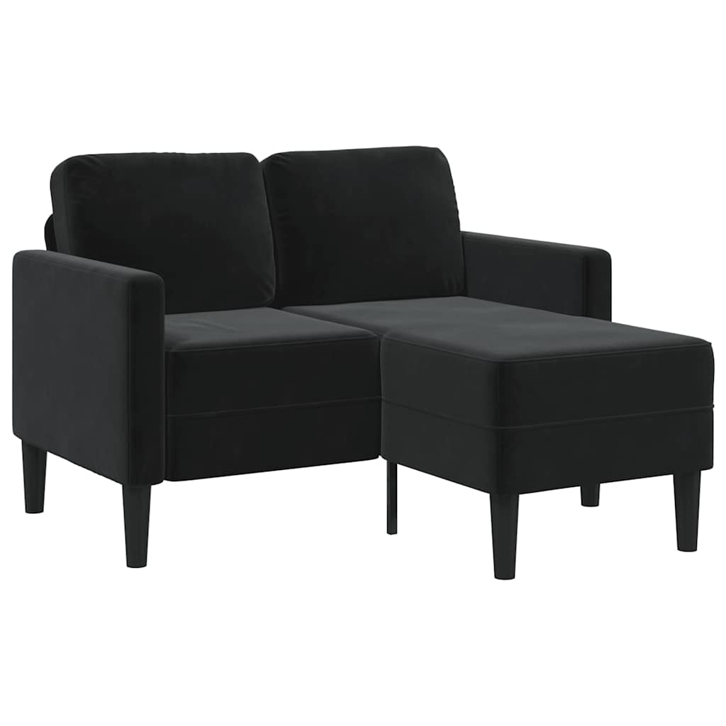 Sofá de 2 lugares com chaise em l preto 125 cm veludo