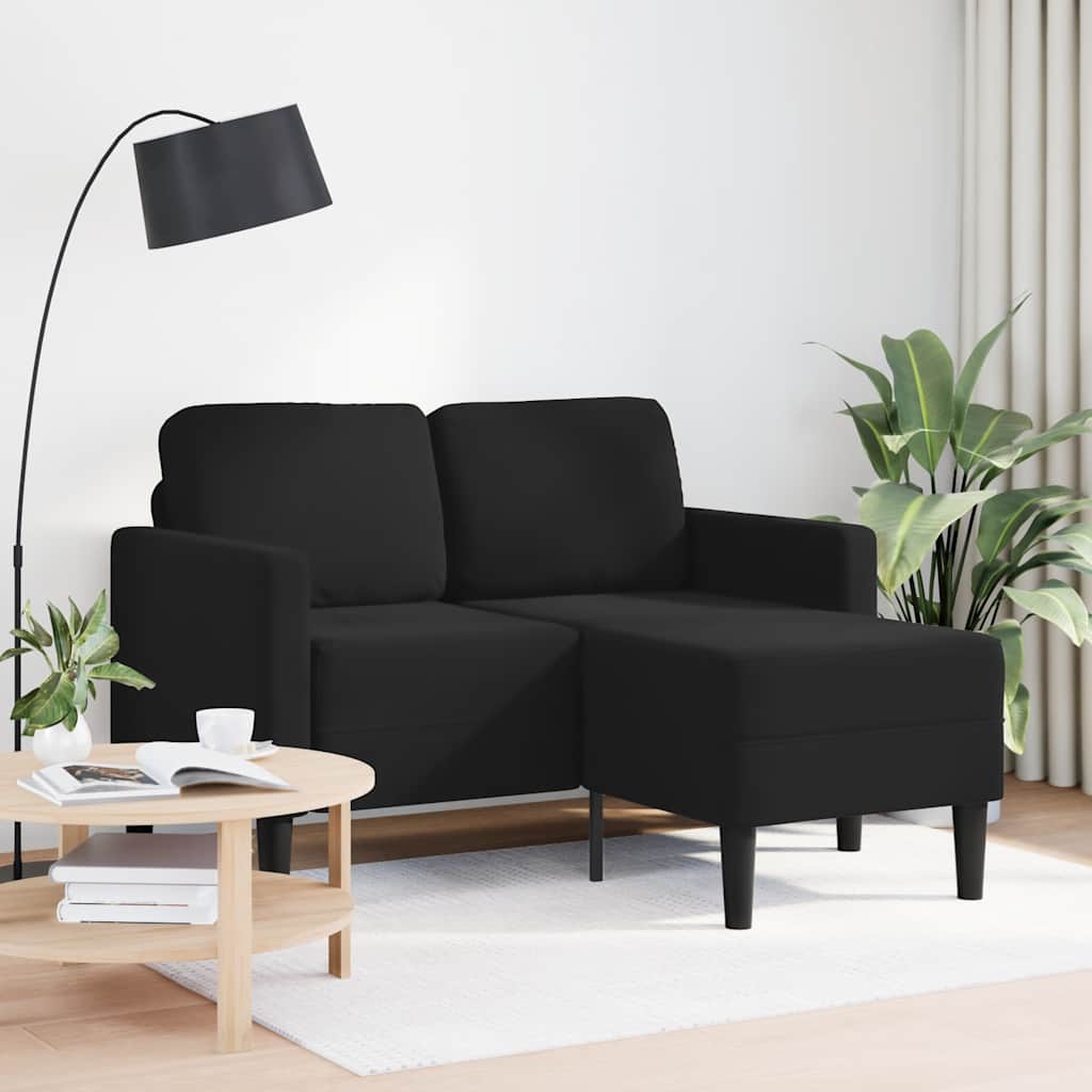 Sofá de 2 lugares com chaise em l preto 125 cm veludo