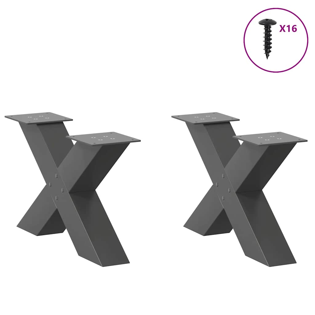 Pés para mesa de centro em formato de x, 2 peças, antracite, 50x(30-31) cm, aço