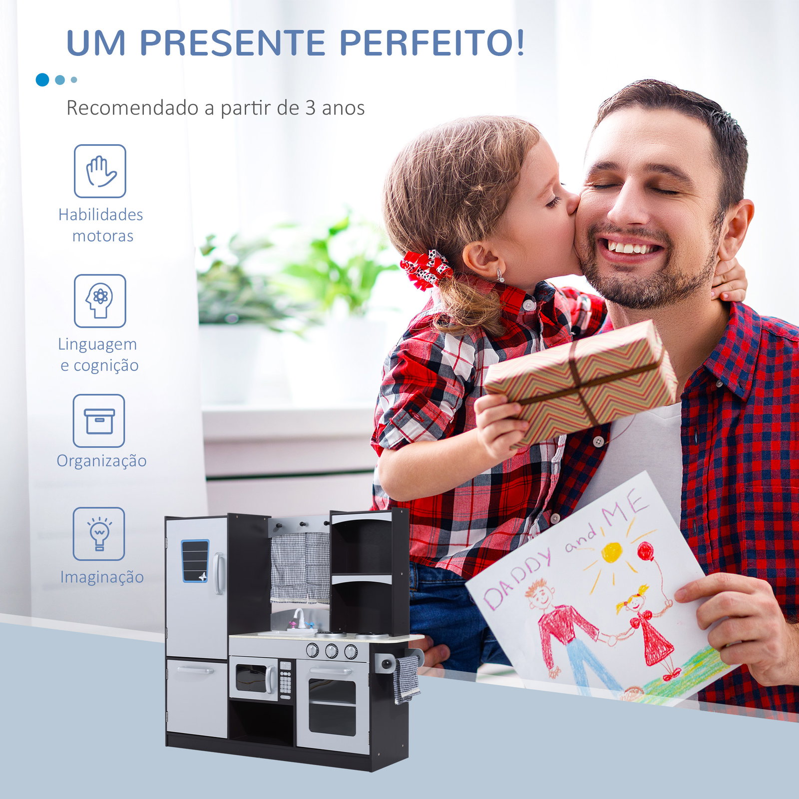 Cozinha de brinquedo infantil cozinha de madeira para crianças com acessórios cozinha para crianças com forno micro-ondas lavatório 105x31,5x95 cm cinza e preto