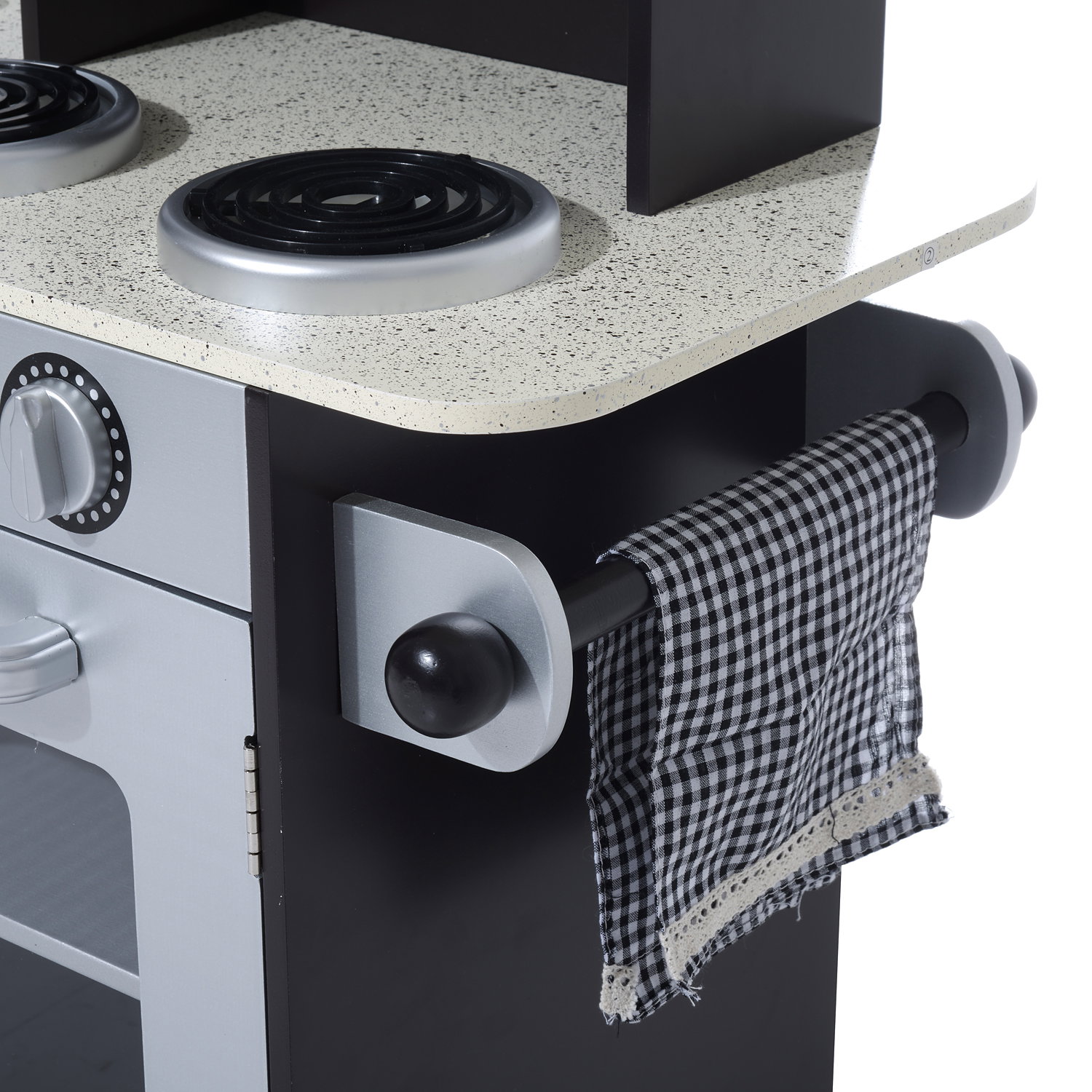 Cozinha de brinquedo infantil cozinha de madeira para crianças com acessórios cozinha para crianças com forno micro-ondas lavatório 105x31,5x95 cm cinza e preto