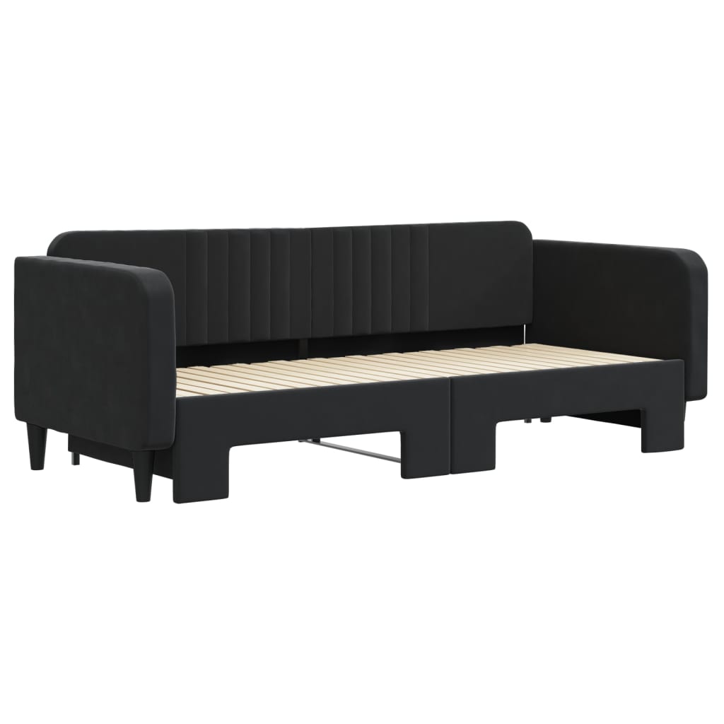 Sofá-cama com gavetão 90x200 cm veludo preto