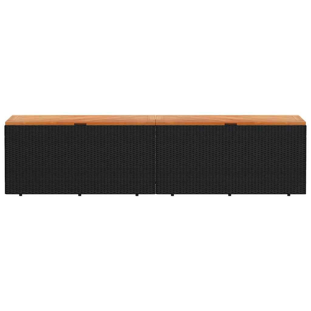 Caixa arrumação jardim 220x50x54 cm vime PE/acácia maciça preto
