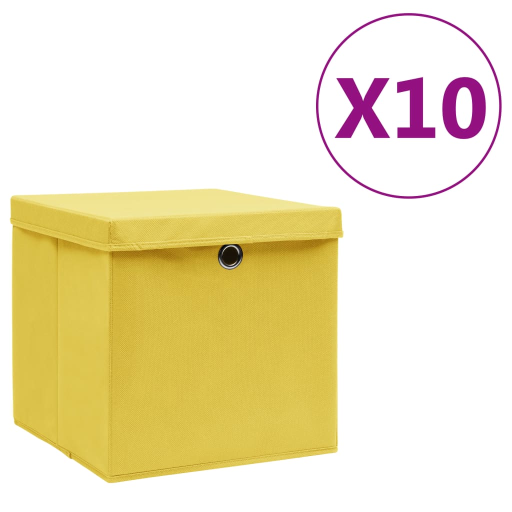 Caixas de arrumação com tampas 10 pcs 28x28x28 cm amarelo