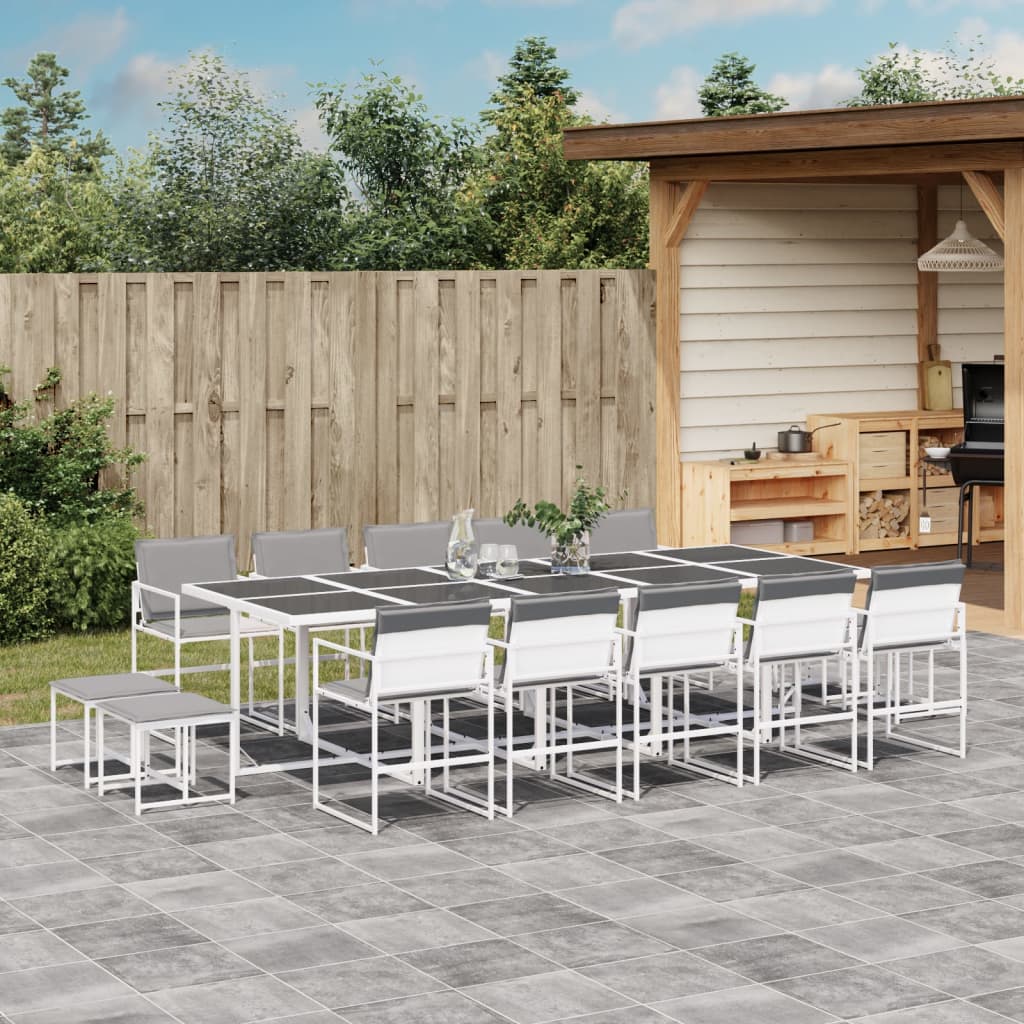 15 Pcs conj. de jantar p/ jardim c/ almofadões textilene branco