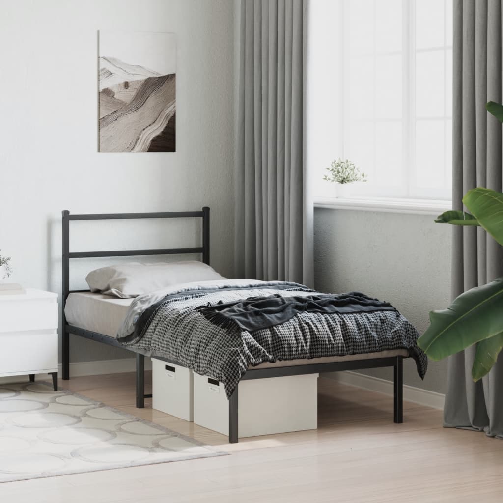 Estrutura de cama com cabeceira 90x200 cm metal preto
