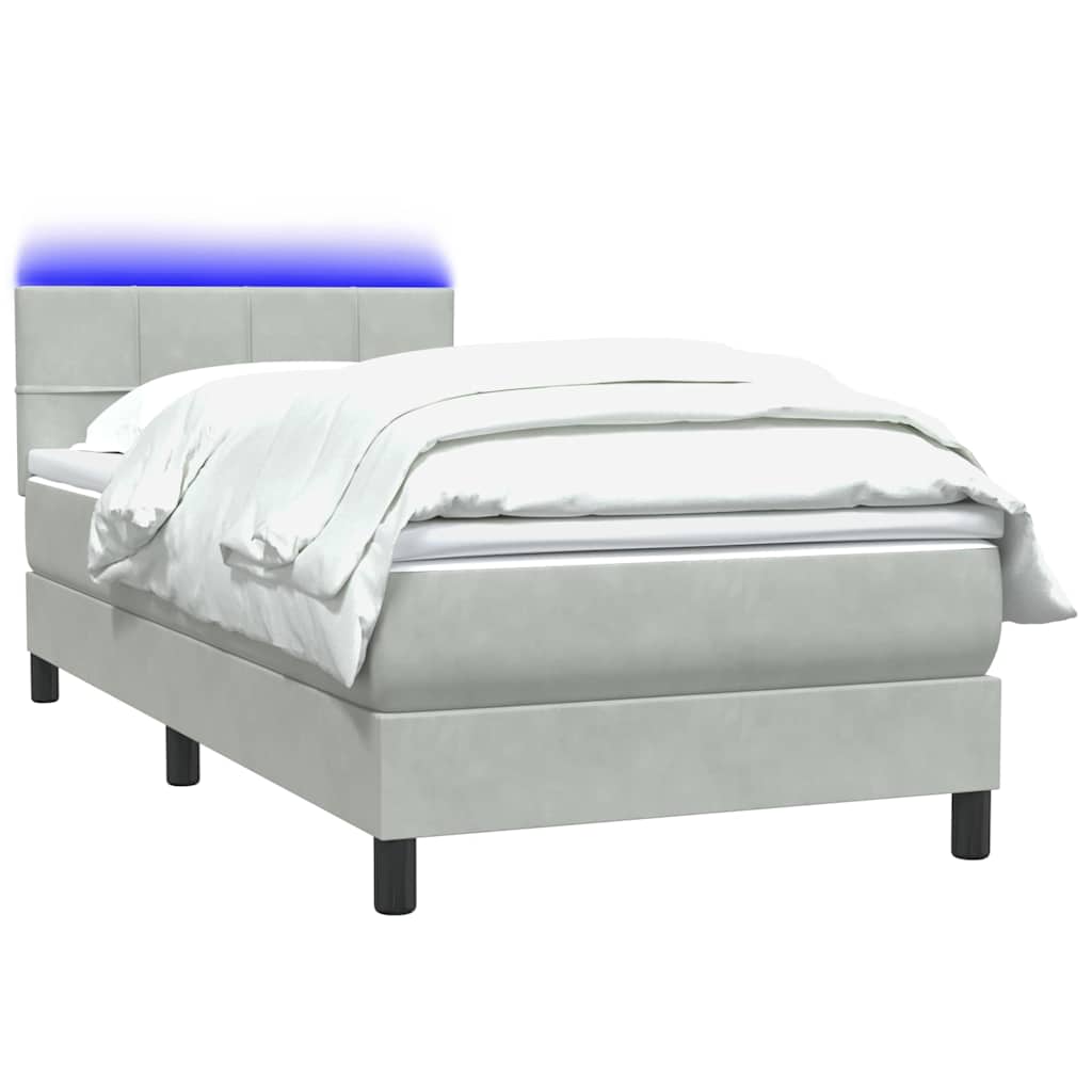 Cama box spring c/ colchão e LED cinzento-claro 80x210 cm veludo