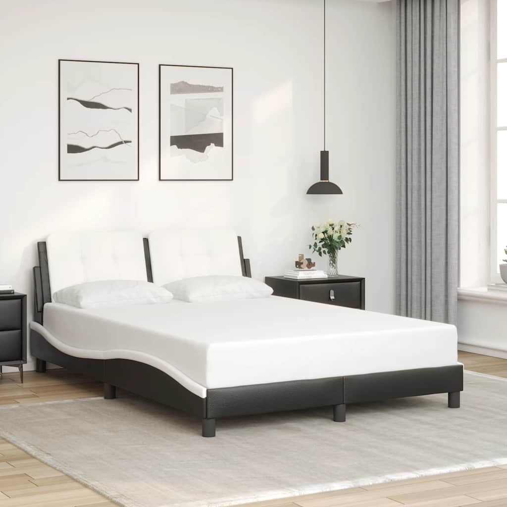 Estrutura de cama sem colchão zadar 140x200 couro artif. preto/branco