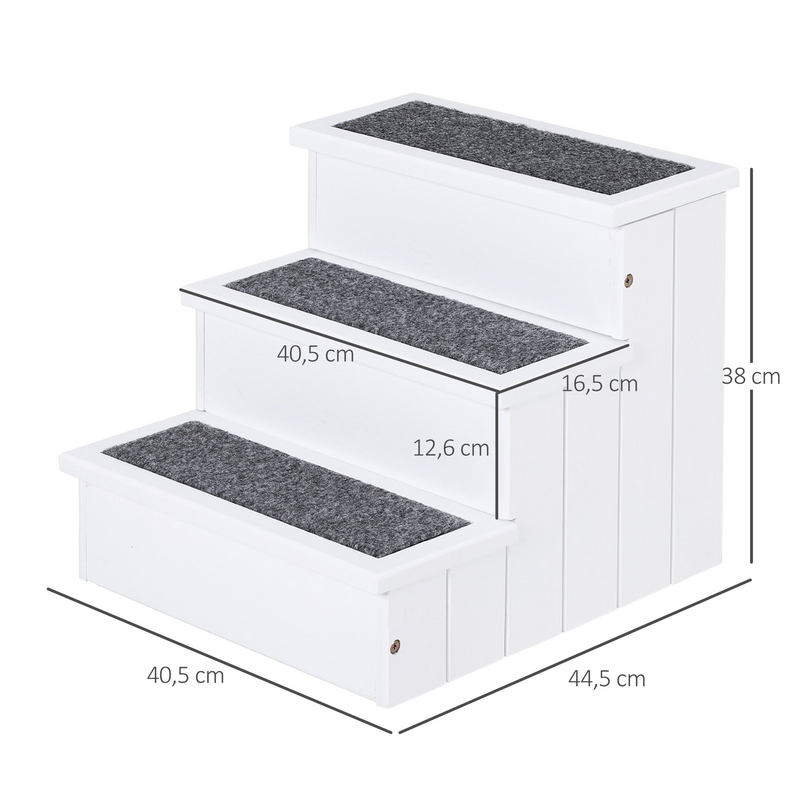 Escada para animais de estimação de 3 degraus com armazenamento e tapete antiderrapante 40,5x44,5x38 cm branco