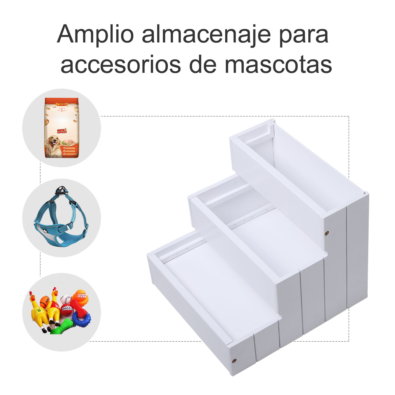 Escada para animais de estimação de 3 degraus com armazenamento e tapete antiderrapante 40,5x44,5x38 cm branco