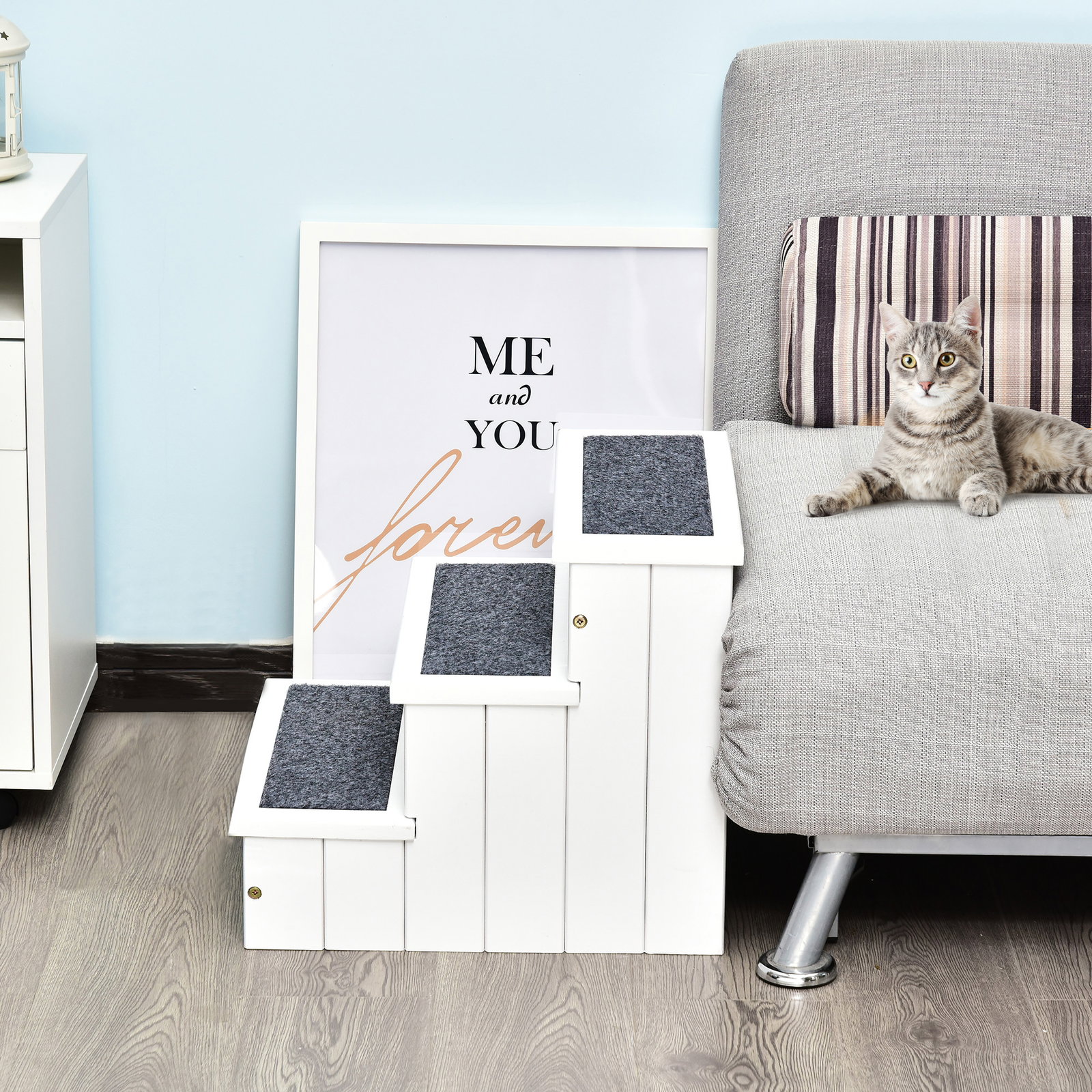 Escada para animais de estimação de 3 degraus com armazenamento e tapete antiderrapante 40,5x44,5x38 cm branco