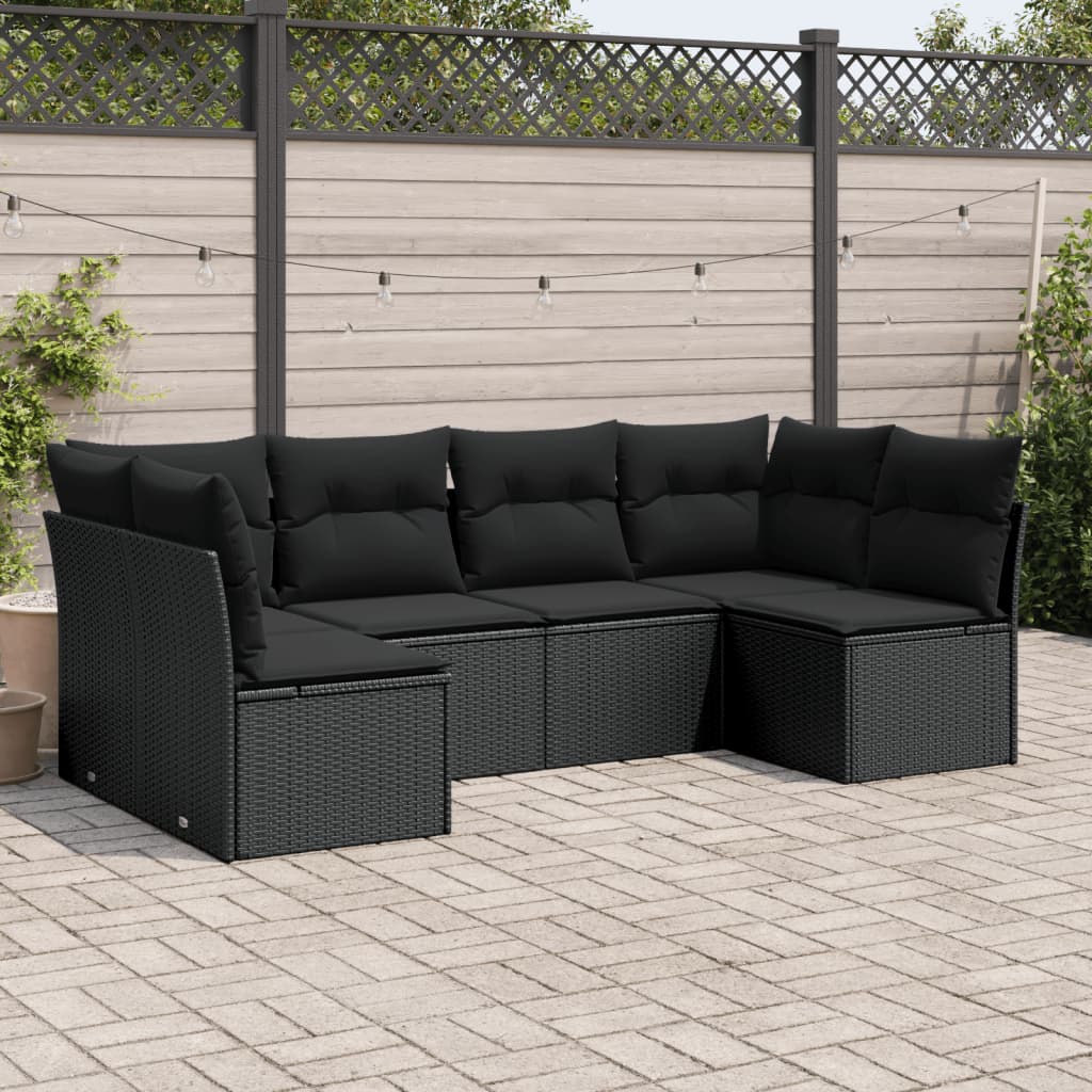 6 Pcs conjunto sofás de jardim c/ almofadões vime PE preto