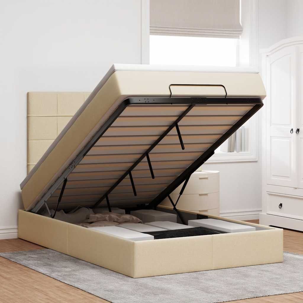 Estrutura de cama otomana com colchão 120x190 cm tecido creme