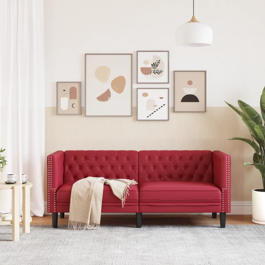 Sofá chesterfield 2 lugares couro artificial vermelho tinto