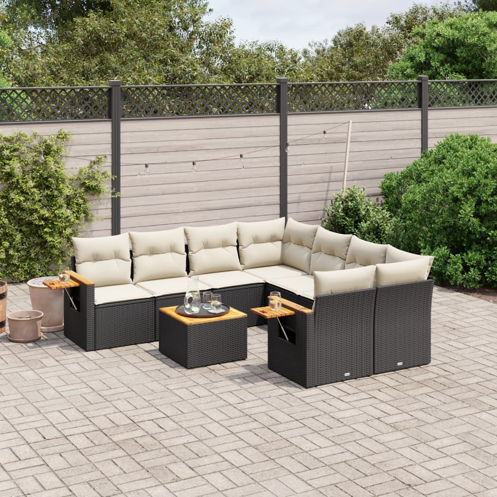 9 Pcs conjunto de sofás p/ jardim c/ almofadões vime PE preto
