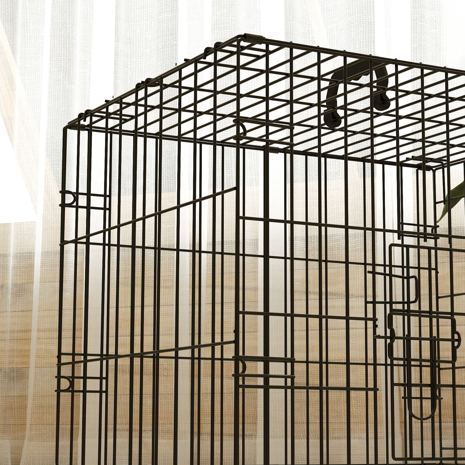 Gaiola para cães dobrável com almofada com 2 portas alça de transporte bandeja removível 60x40x50 cm preto e bege
