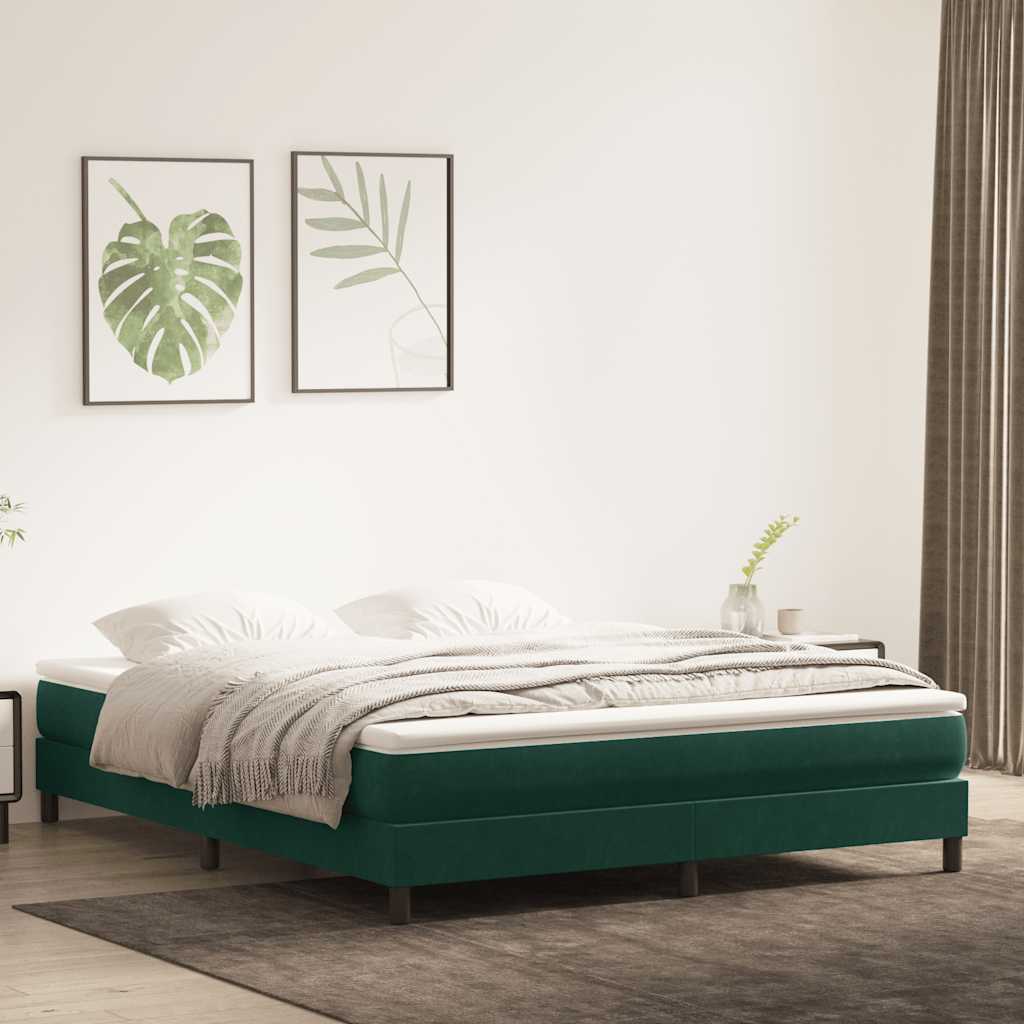 Cama com molas sem colchão 180x220 cm veludo verde-escuro