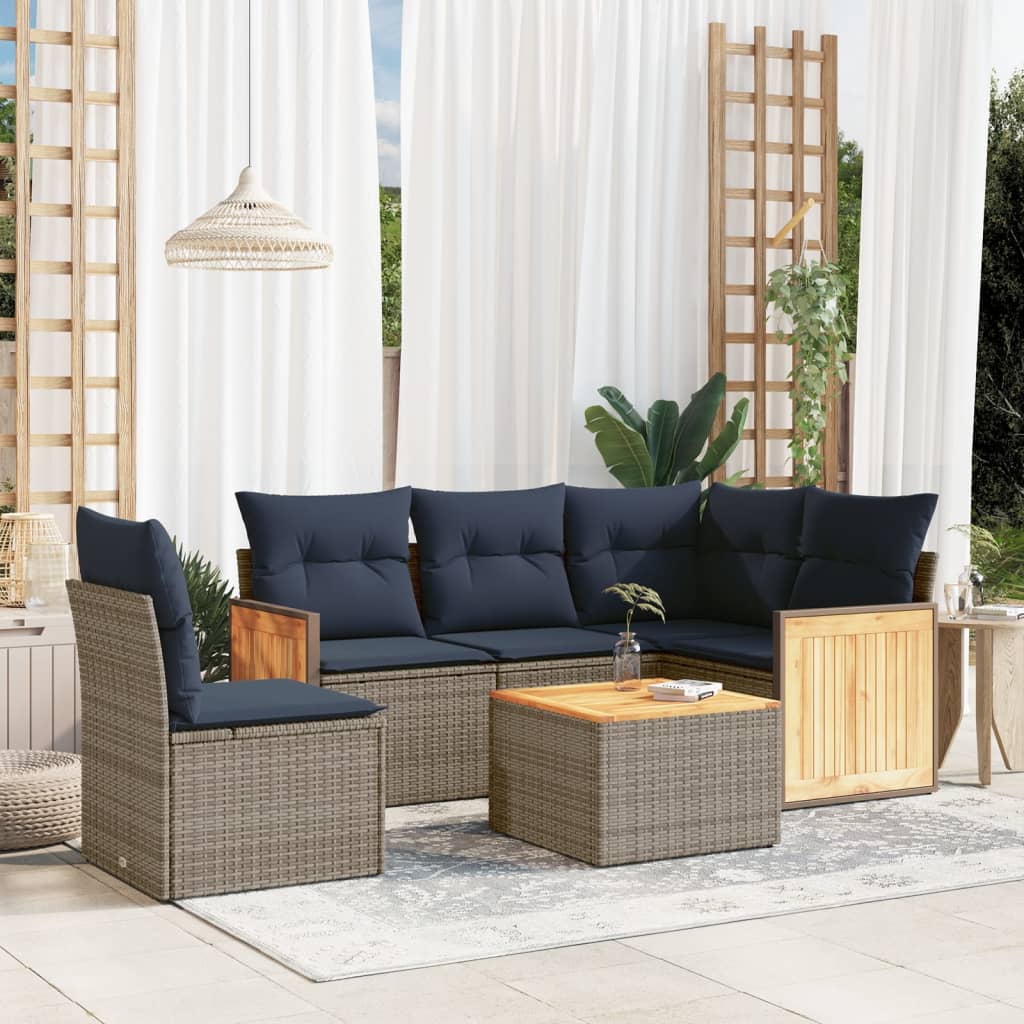 Conjunto de sofá de jardim com 6 peças e almofadas em rattan sintético cinza